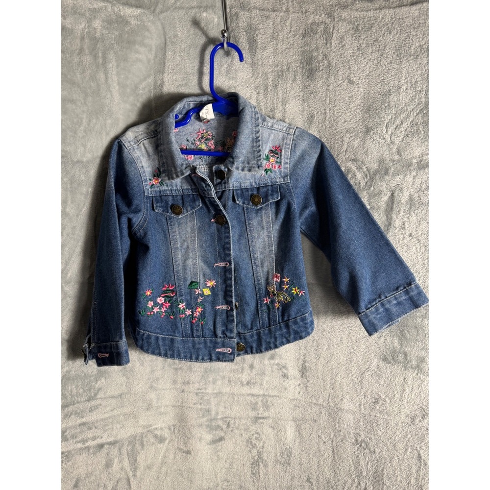 Y.J.Y Fashion Kids Girls Blue‎ Denim Embroidered Floral  jean Jacket Size 7